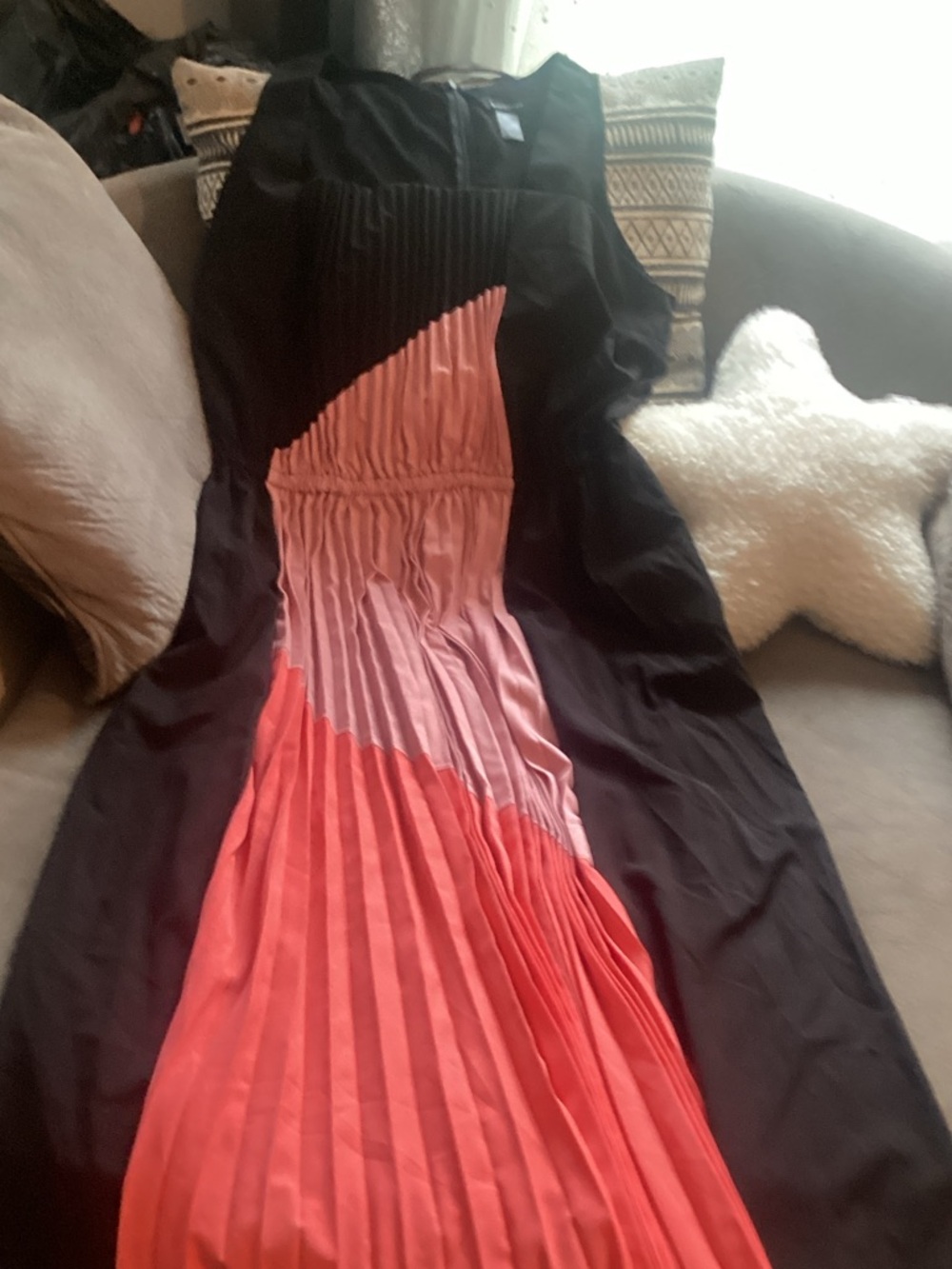 Ashley Stewart Black Maxi Dress with Pink and Coral Panel